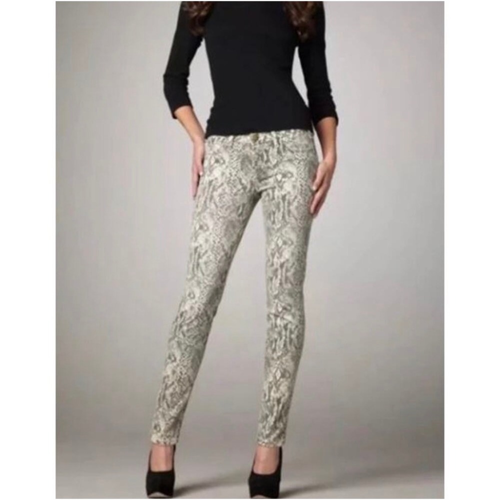 Current Elliott The Ankle Skinny Jeans Grey Snakeskin Print Low Rise Size 27